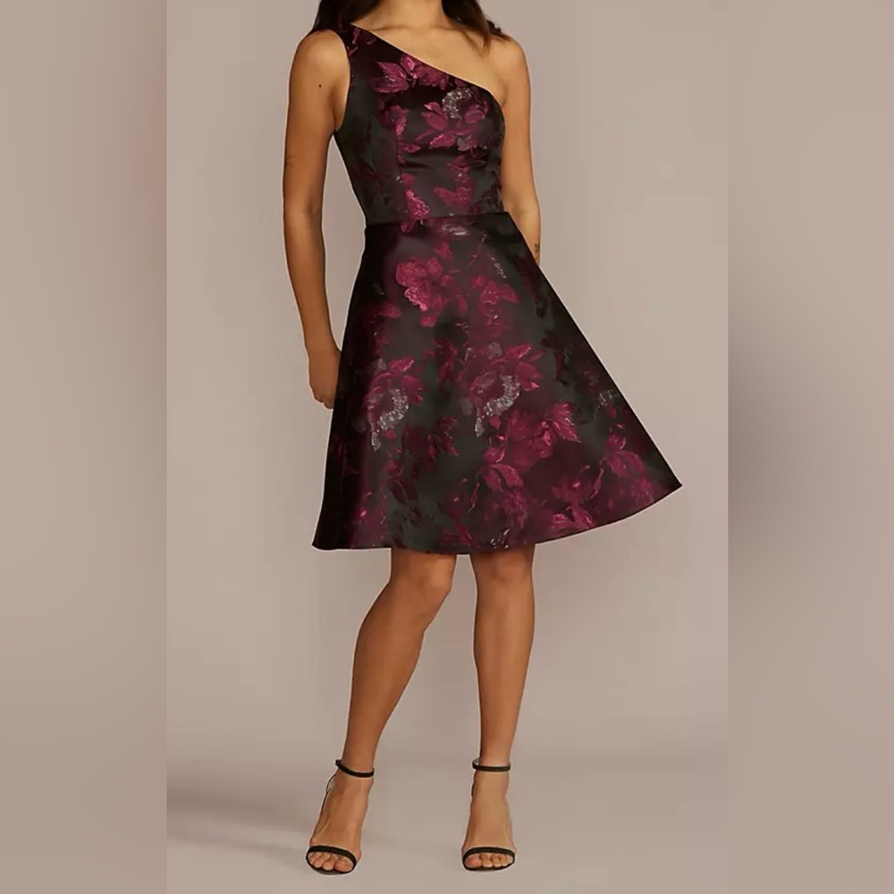 David’s Bridal Elegant One-Shoulder Floral Dress